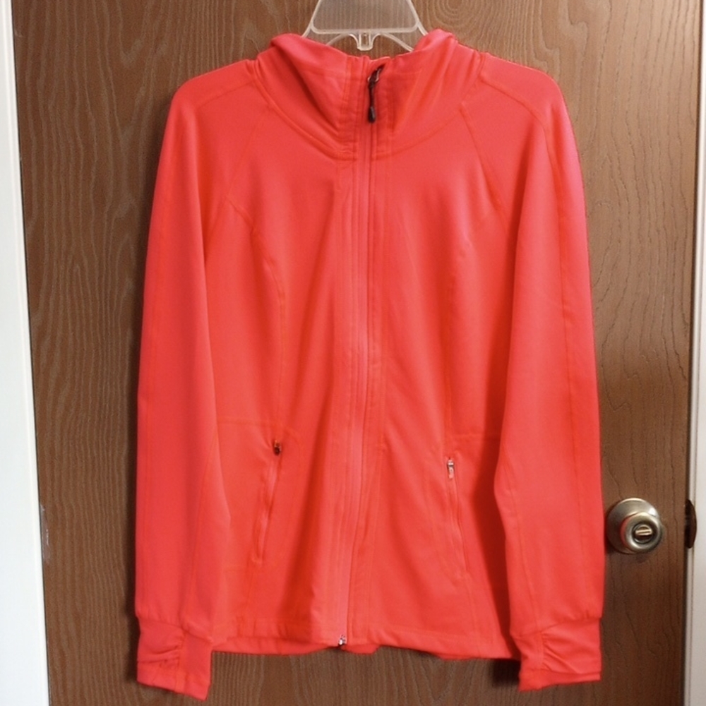 [43] Tangerine Pink Ski Jacket Full-Length Zipper Mock Neck Women Size L